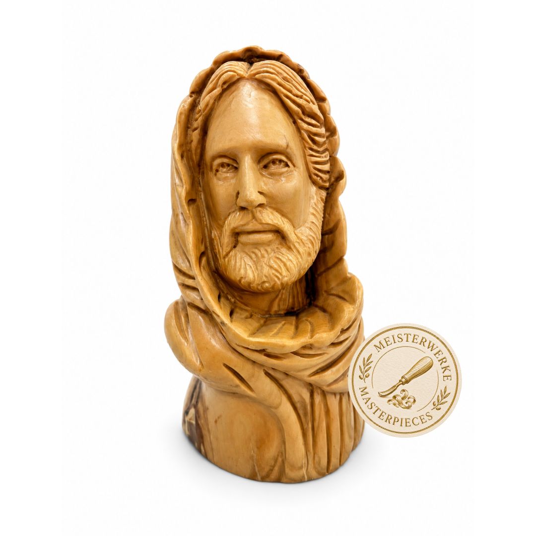Jesus Christ Hooded Bust – Handcrafted Olive Wood Sculpture from Bethlehem-0