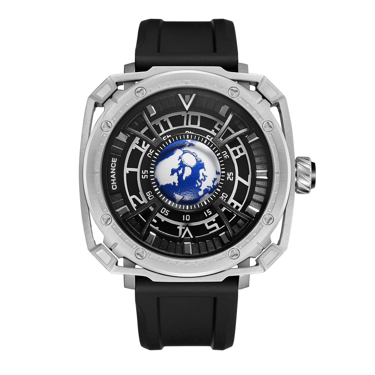 CHANCE Luxury Men Mechanical Wristwatch Automatic Watch Stainless Steel Case Sports Silicone Strap Luminous Watches Clock 9052-11