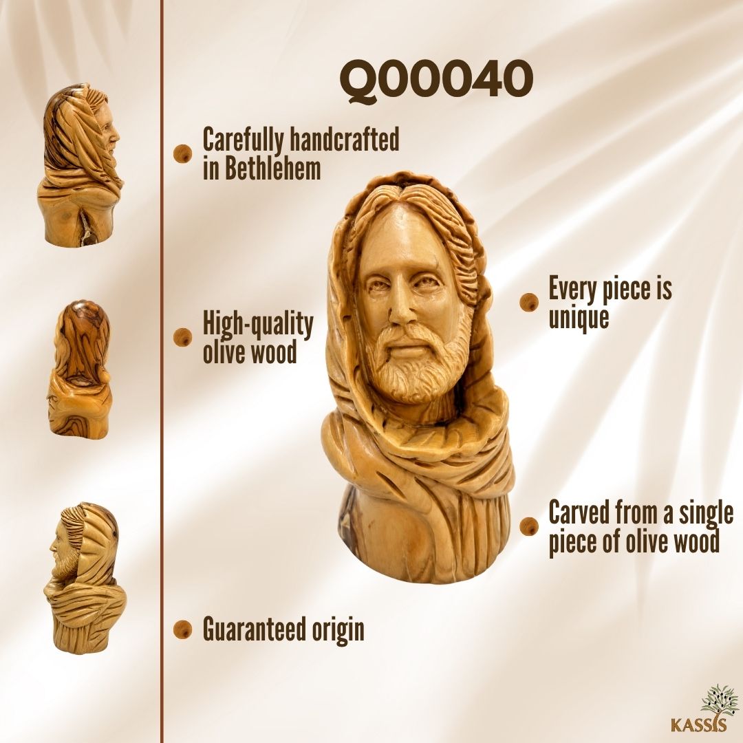 Jesus Christ Hooded Bust – Handcrafted Olive Wood Sculpture from Bethlehem-4