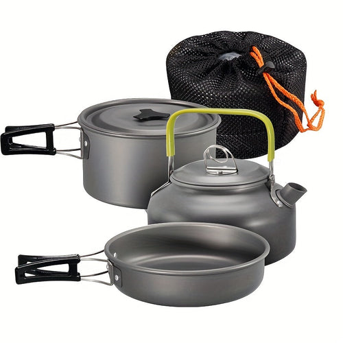 3-Piece Aluminum Camping Cookware Set Portable Kit