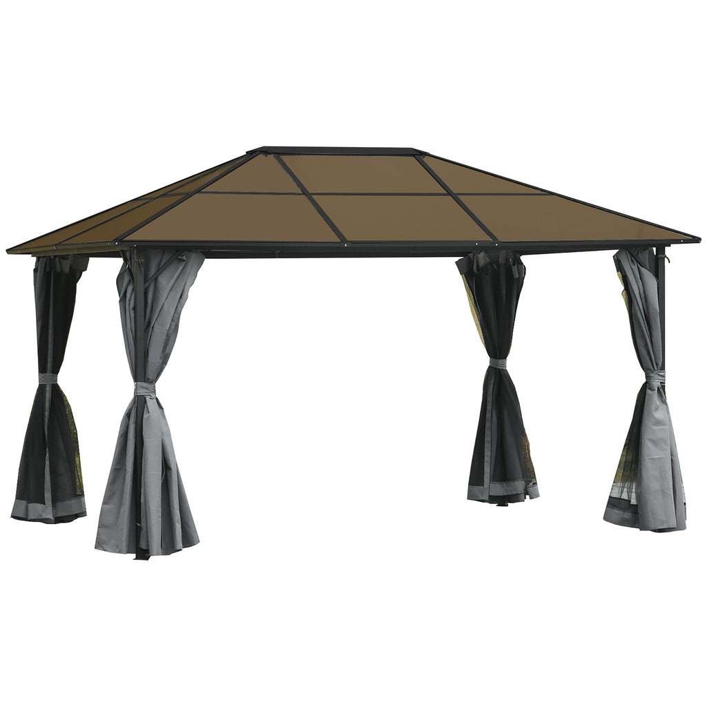 10' x 13' Grey Hardtop Gazebo with Mesh Curtains