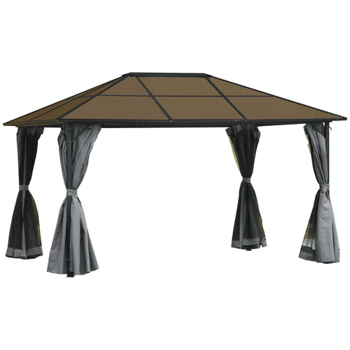 10' x 13' Grey Hardtop Gazebo with Mesh Curtains