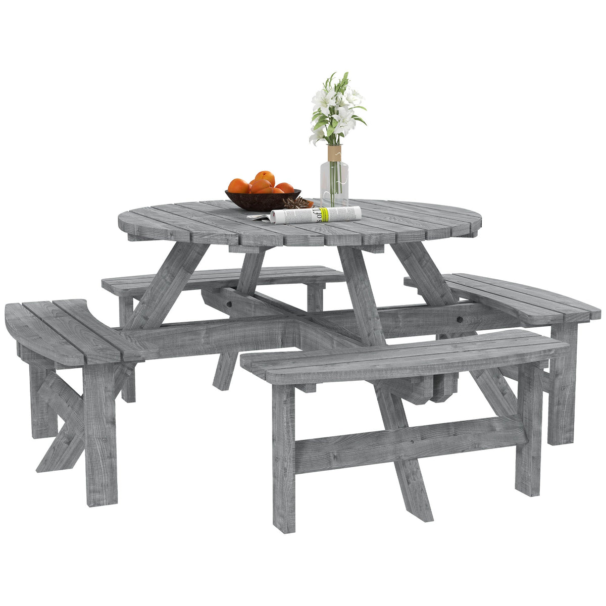 8-Seater Round Wooden Pub Bench and Picnic Table-0