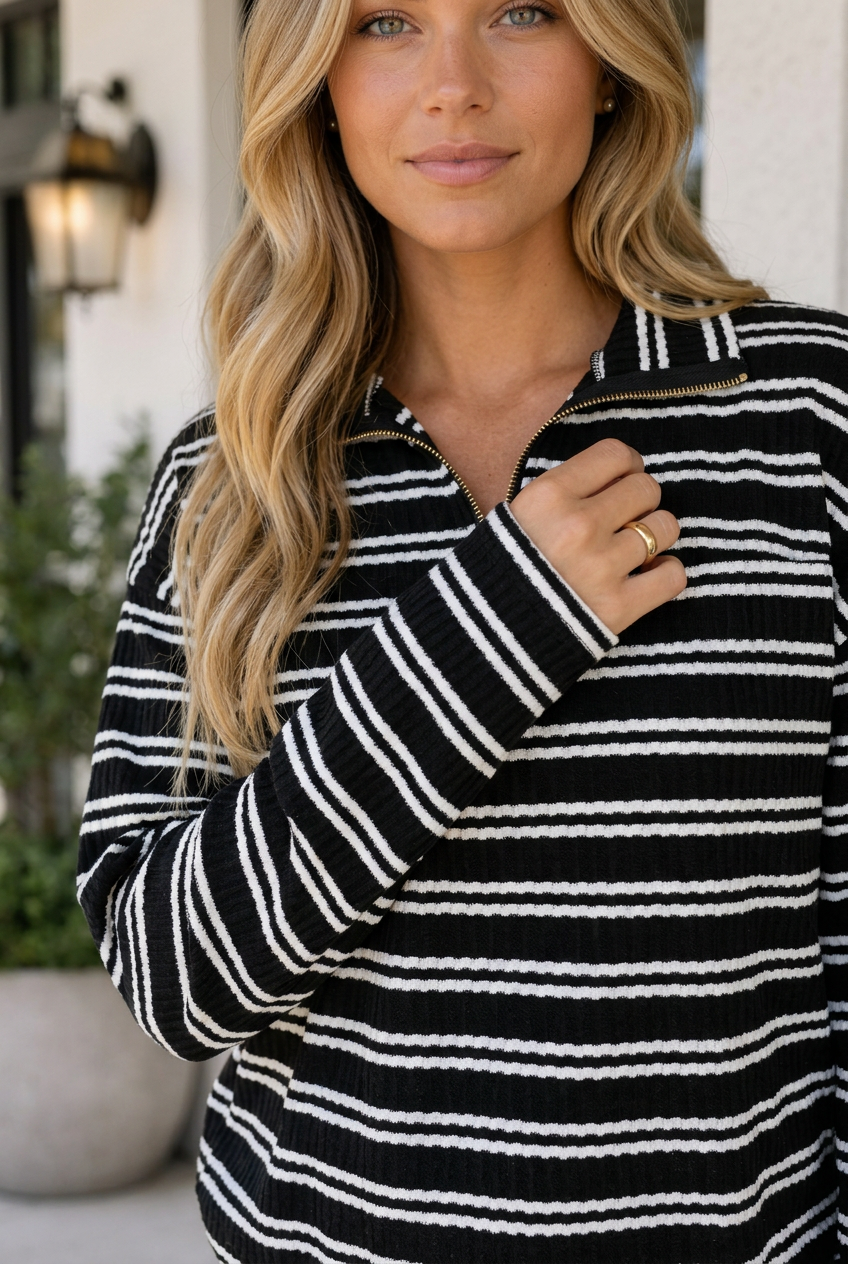 Carol Zip Collar Long Sleeve Top-3