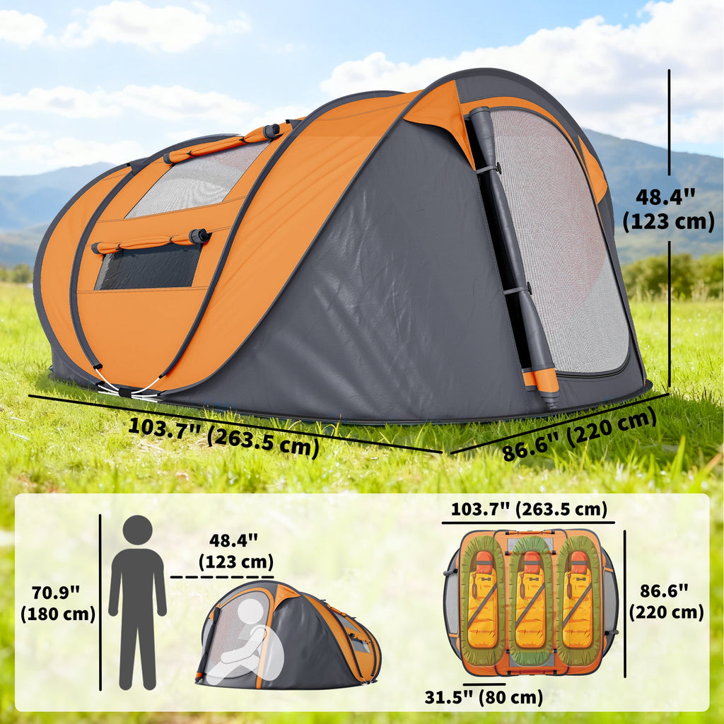 Orange 4-Person Pop-Up Camping Tent with Carry Bag