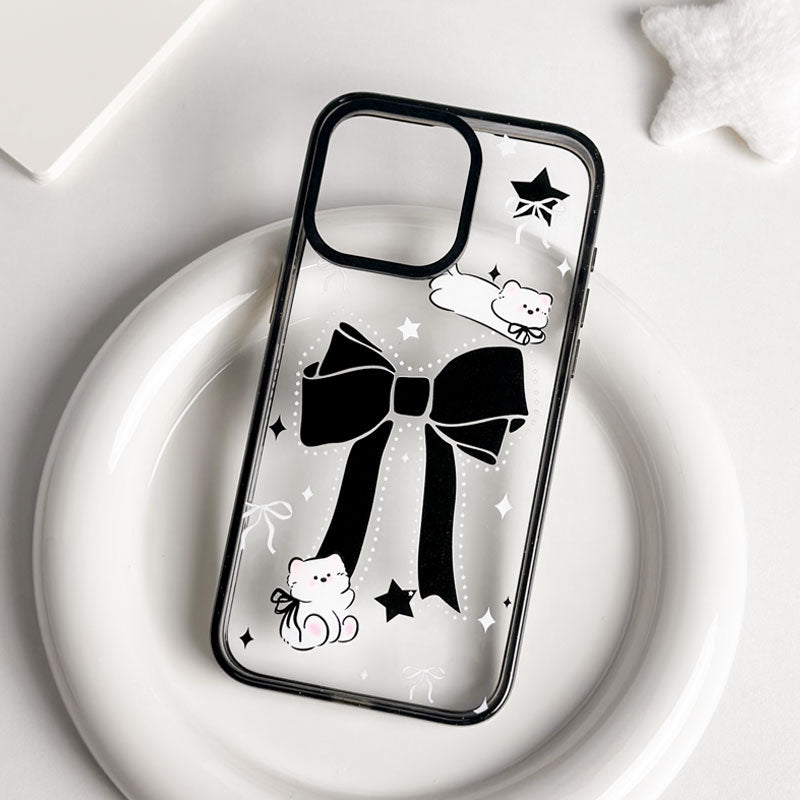 Casey Sparkling Black Bow Kitten Clear AG Matte Phone Case – Slim MagSafe Anti-Fingerprint TPU Protective Cover-1