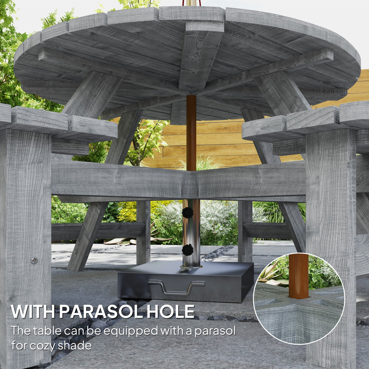 8-Seater Round Wooden Pub Bench and Picnic Table-3