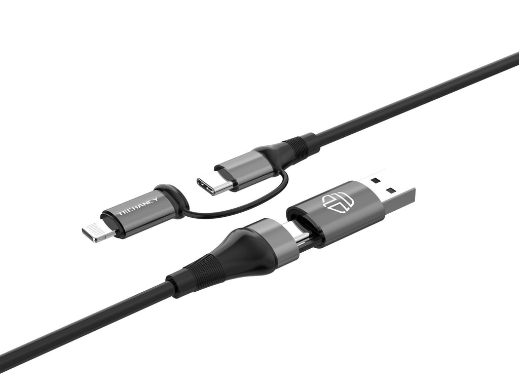 Techancy Cabo De Dados Multifunções 4 Em 1 Preto TB1740, 60w/1m, Usb/Usb C Para  Tipo C/Lightning, Suporta Transmissão De Dados-2