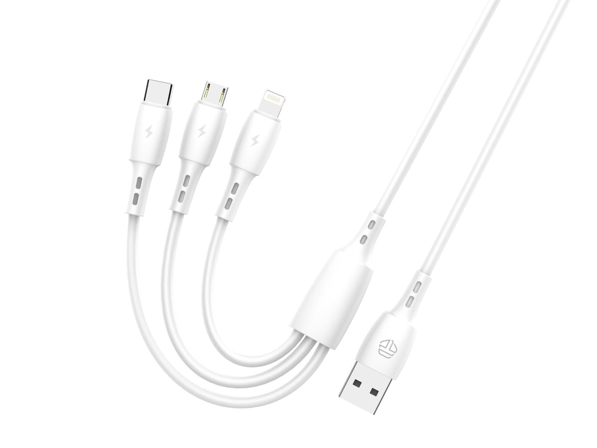 Techancy Cabo 3 em 1 TB1742, 2.4A, 1m Branco, USB-C/Micro/Lightning, CompatIvel com Dispositivos Diversos, Design Resistente-1