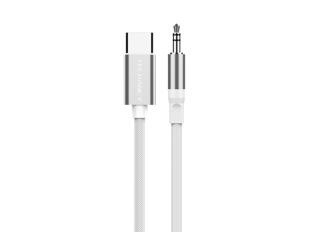 Techancy Cabo Audio Digital KQ2605 Type-C para 3.5mm, 1M, Trancado, Compativel com Telemovel, Carro e Auscultadores, Branco-1