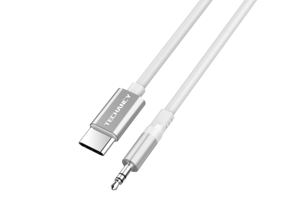Techancy Cabo Audio Digital KQ2605 Type-C para 3.5mm, 1M, Trancado, Compativel com Telemovel, Carro e Auscultadores, Branco