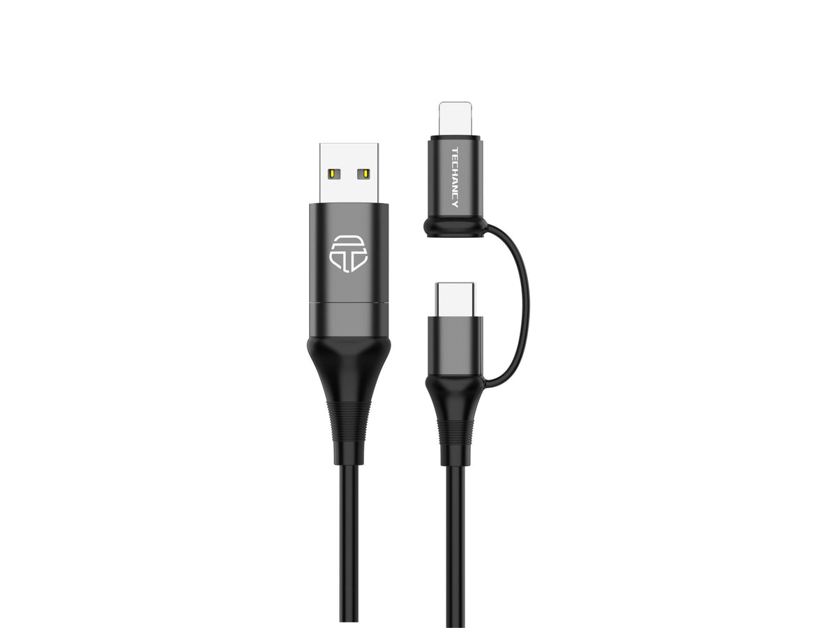 Techancy Cabo De Dados Multifunções 4 Em 1 Preto TB1740, 60w/1m, Usb/Usb C Para  Tipo C/Lightning, Suporta Transmissão De Dados-0