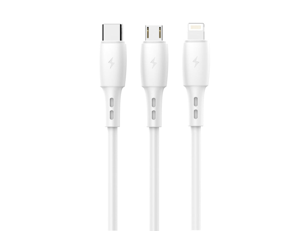 Techancy Cabo 3 em 1 TB1742, 2.4A, 1m Branco, USB-C/Micro/Lightning, CompatIvel com Dispositivos Diversos, Design Resistente-0