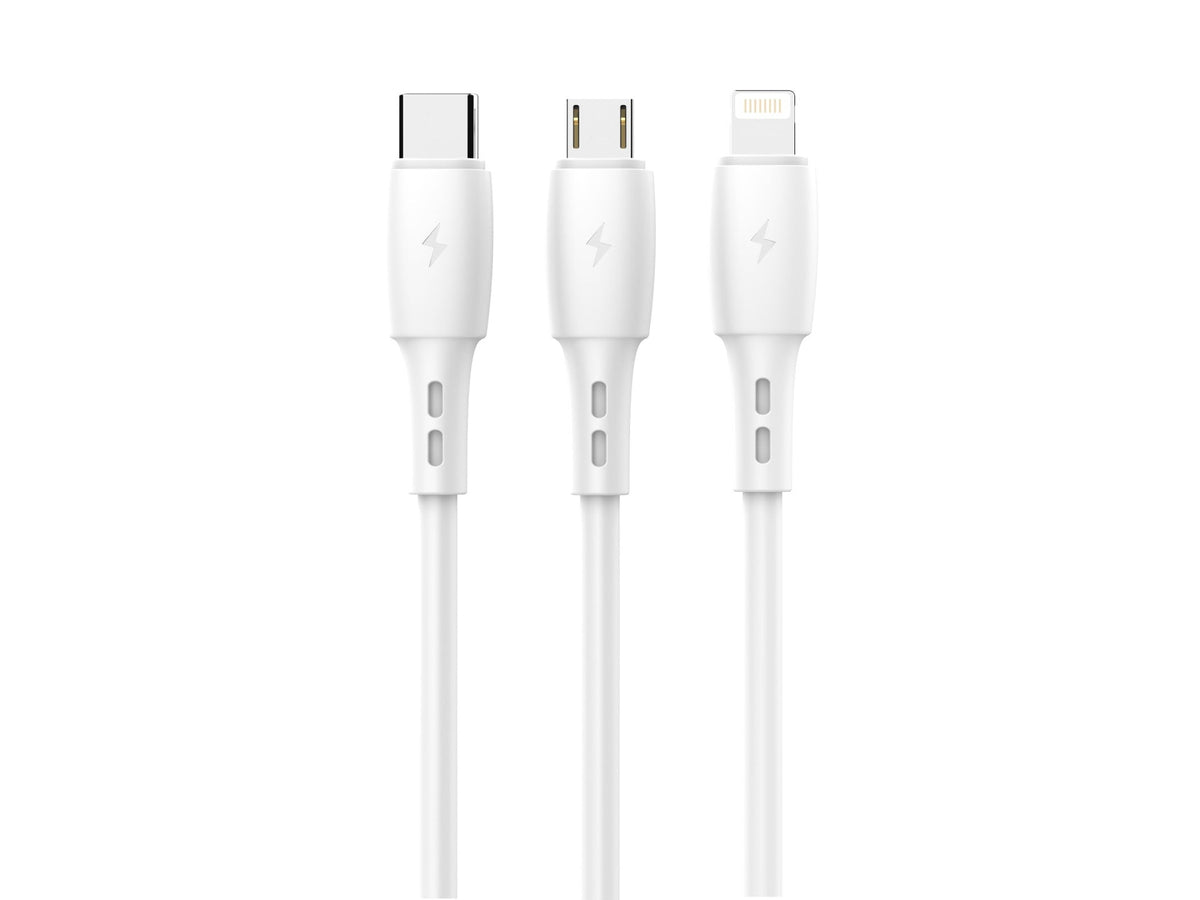 Techancy Cabo 3 em 1 TB1742, 2.4A, 1m Branco, USB-C/Micro/Lightning, CompatIvel com Dispositivos Diversos, Design Resistente-0