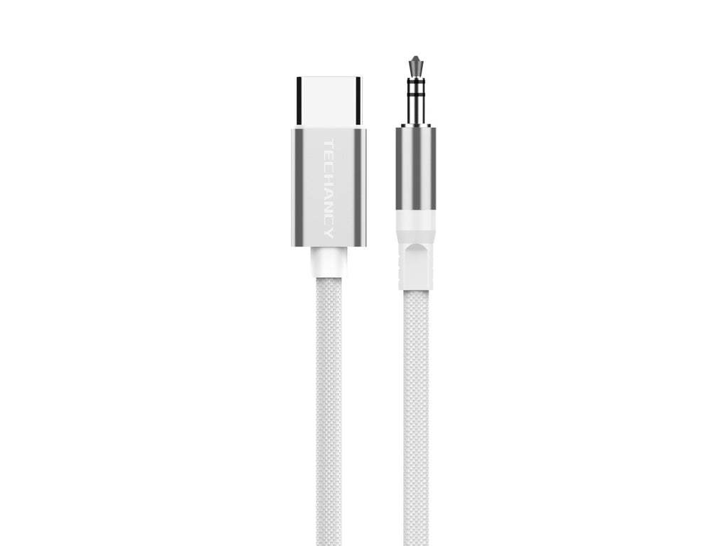 Techancy Digital Audio Cable KQ2605 Type-C to 3.5mm, 1M, Braided, Compatible with Mobile Phone, Car, and Headphones, White