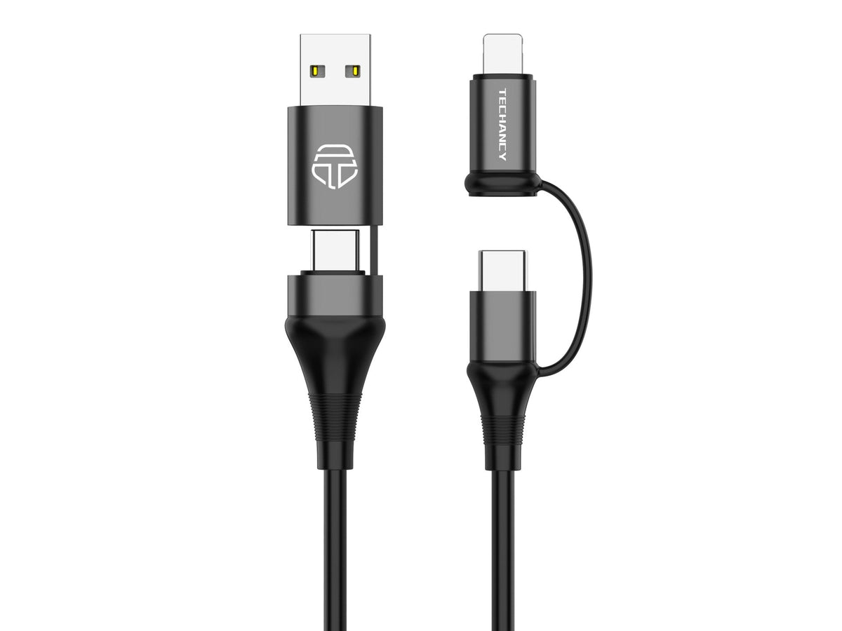Techancy Cabo De Dados Multifunções 4 Em 1 Preto TB1740, 60w/1m, Usb/Usb C Para  Tipo C/Lightning, Suporta Transmissão De Dados-1