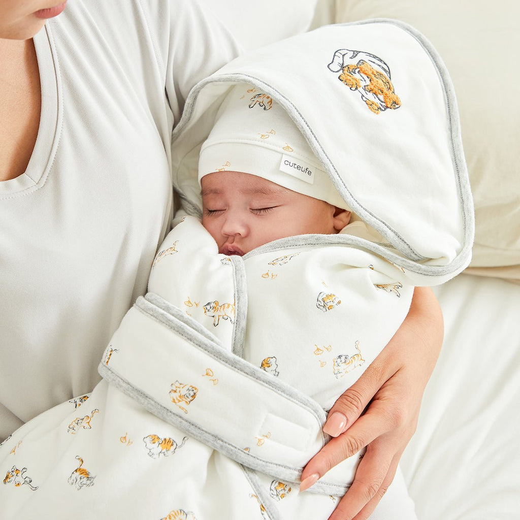 Lively Tiger Light Cotton Baby White Swaddle Wrap