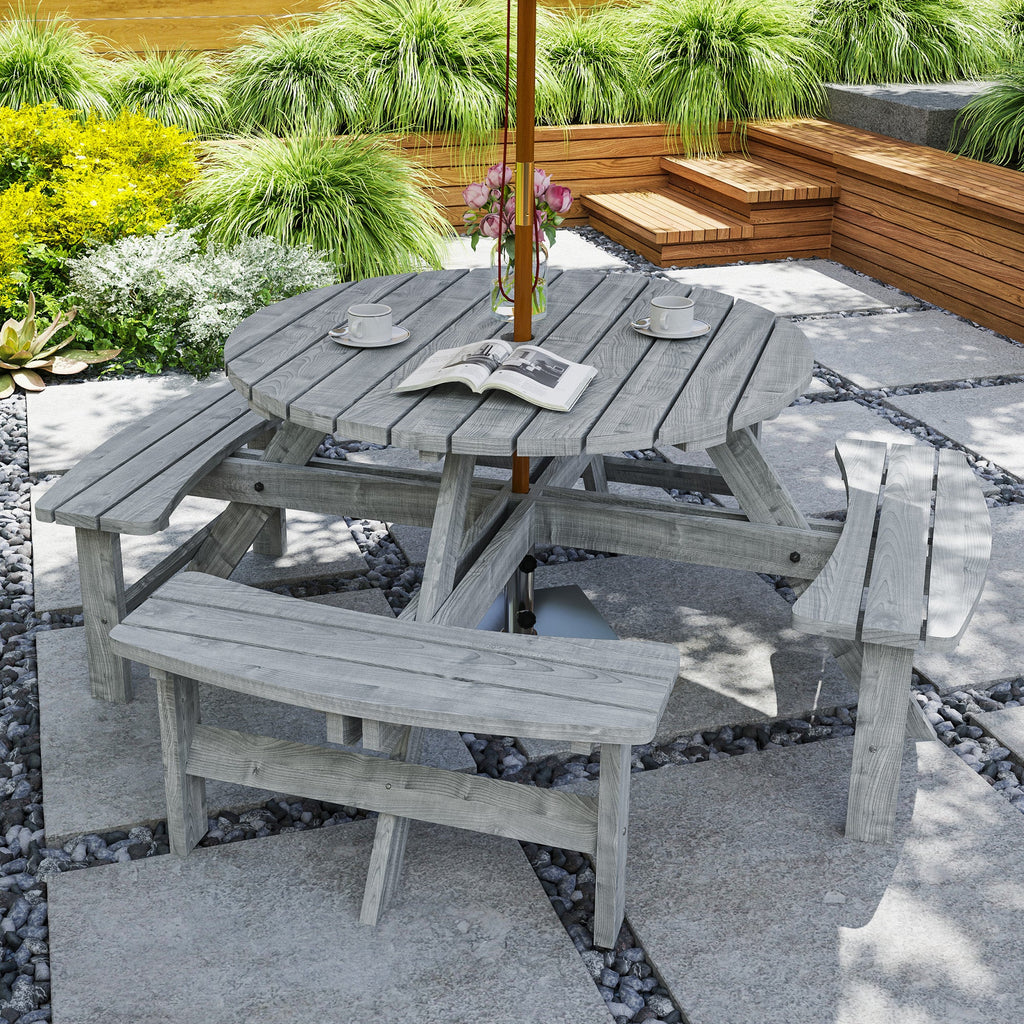 8-Seater Round Wooden Pub Bench and Picnic Table-1