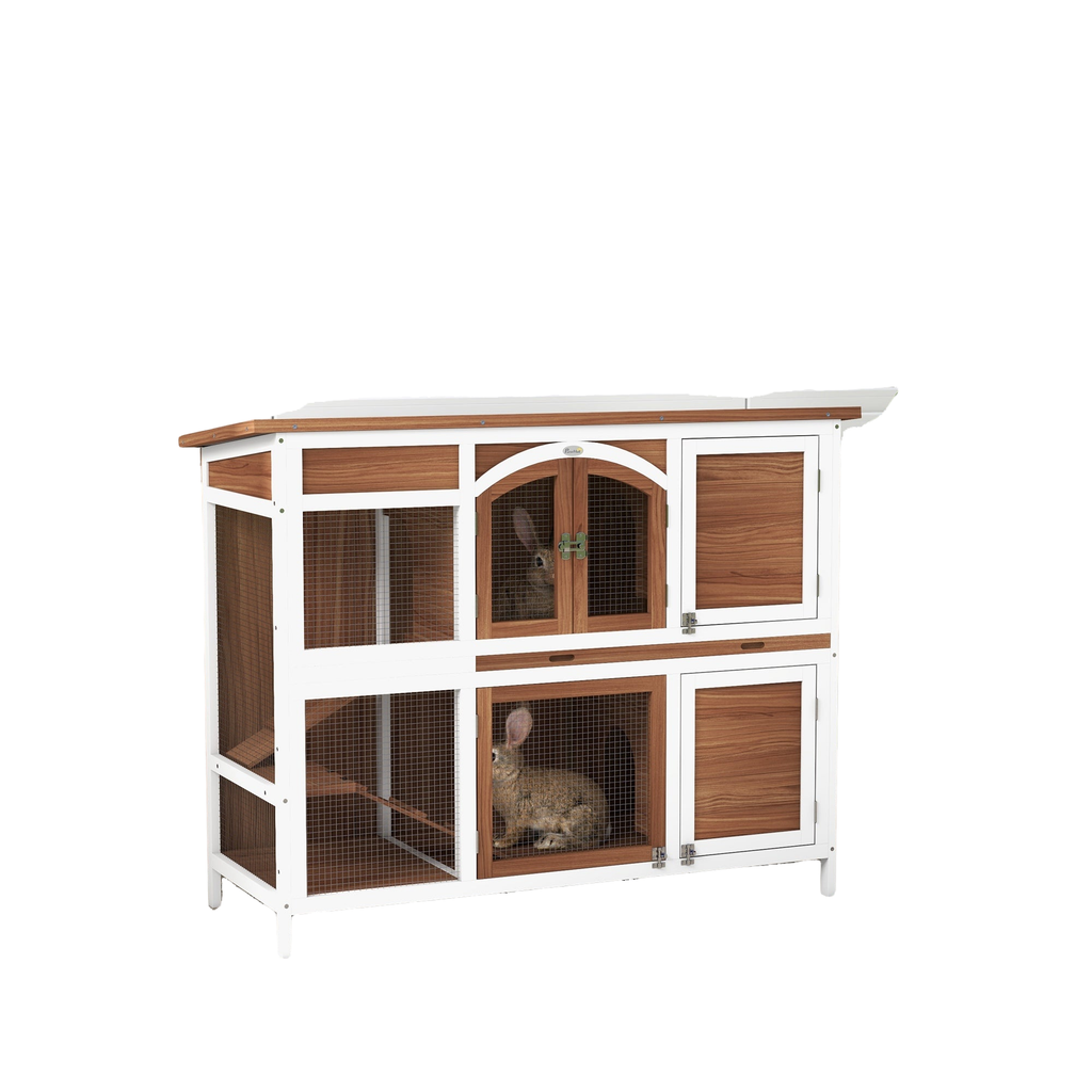 Two-Tier Wooden Rabbit Hutch with Openable Roof & Tray